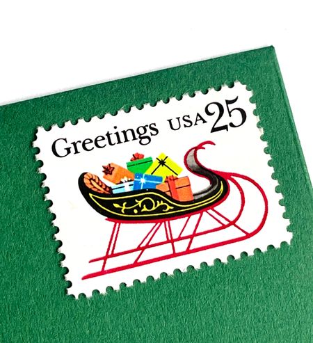 100 Vintage Holiday Postage Stamps Christmas Sleigh Unused for Mailing Holiday Cards